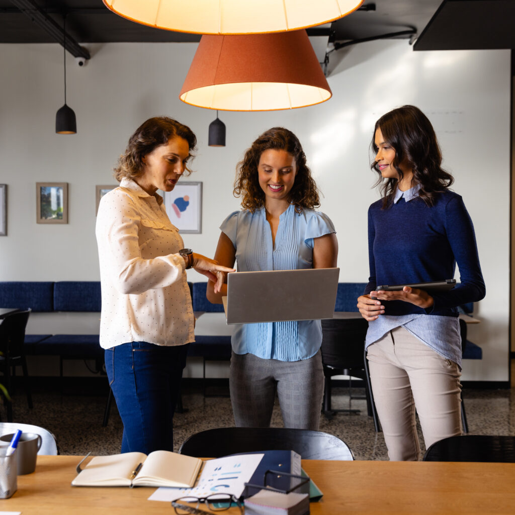 Female investors looking at offers