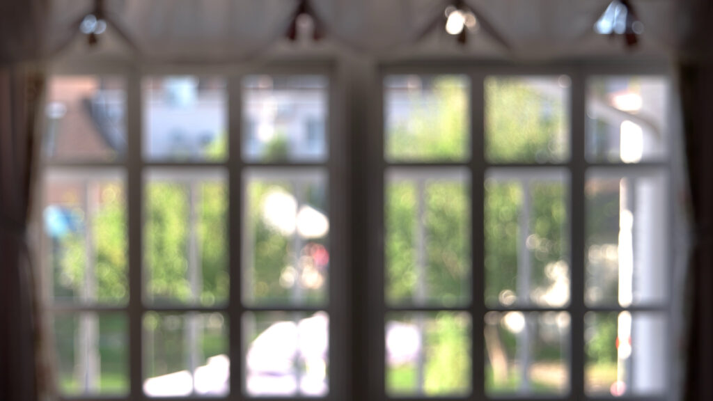 looking out a home with french doors to a serene back yard